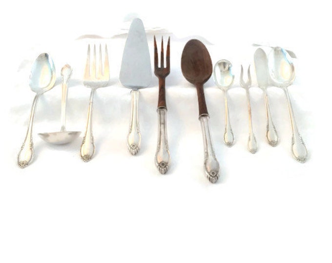 Antique Hostess Set, 1847 Rogers Bros Remembrance Silverplate Flatware, Mid Century, Vintage Home Decor, Antique Rustic Prairie Wedding