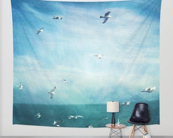 Ocean Tapestry. Home Decor. Large Size Wall Art. Photo tapestry, ocean tapestry, beach house decor, seagulls tapestry, blue tapestry