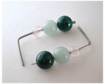 Grade 1 Pure Titanium Post Earring Gemstones Blue Ombre Earring Chrysocolla Jewelry Blue Amazonite Rose Quartz Jewelry Little Pink Earrings