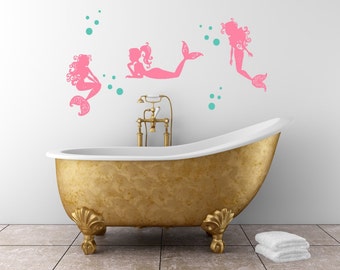 Mermaid Wall Decal - Mermaids and Bubbles - Girl Wall Decoration - Baby Room Decal - Nursery Wall Decal - Vinyl Sticker - Mermaid Wall Decor