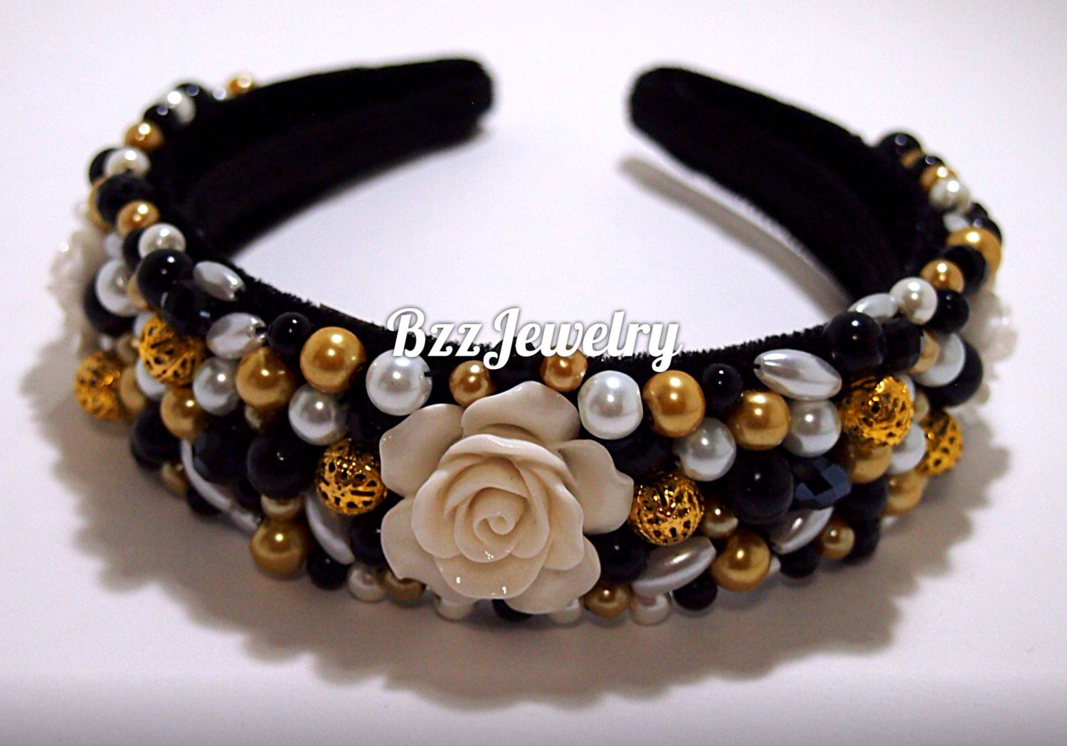 Baroque Rose Headband bead embroidered headband and