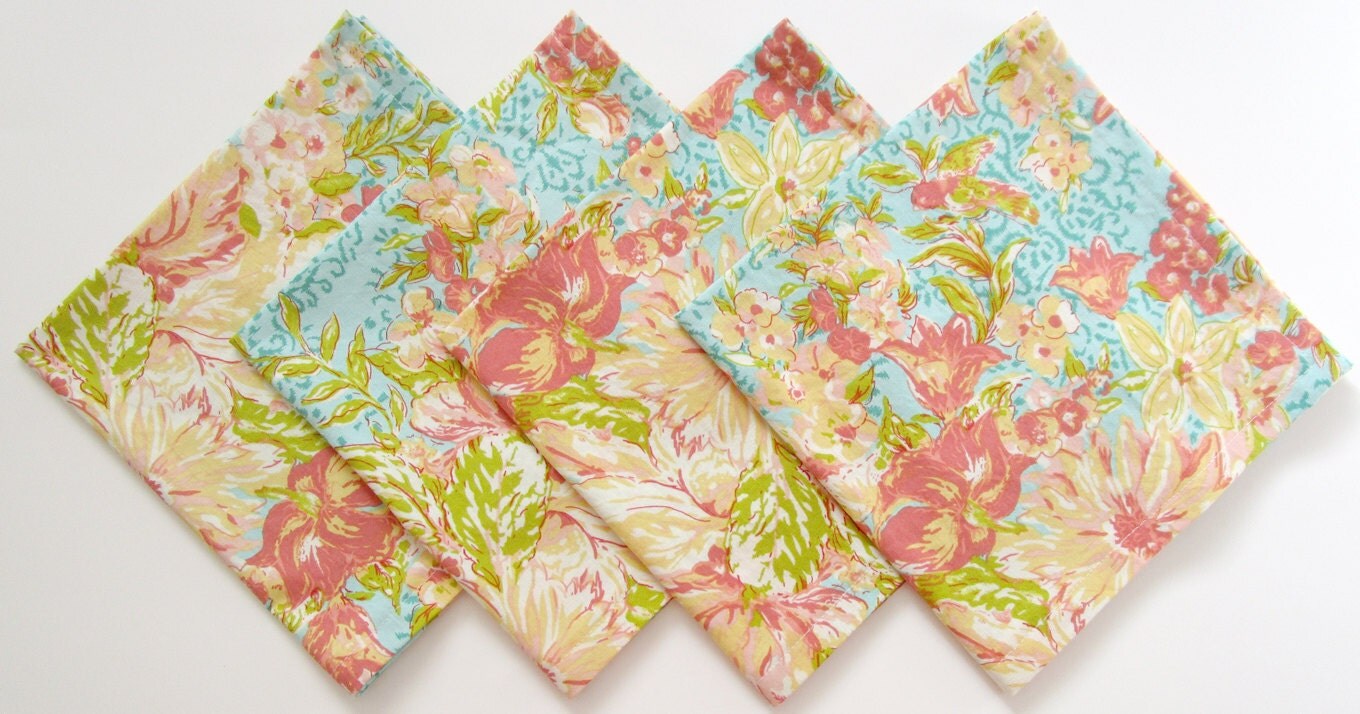 Large Cloth Napkins Set of 4 Coral Pink Orange by ClearSkyHome