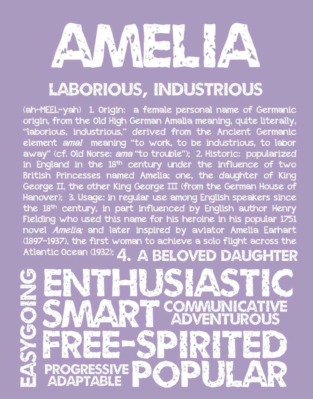 AMELIA Personalized Name Print / Typography Print / Detailed