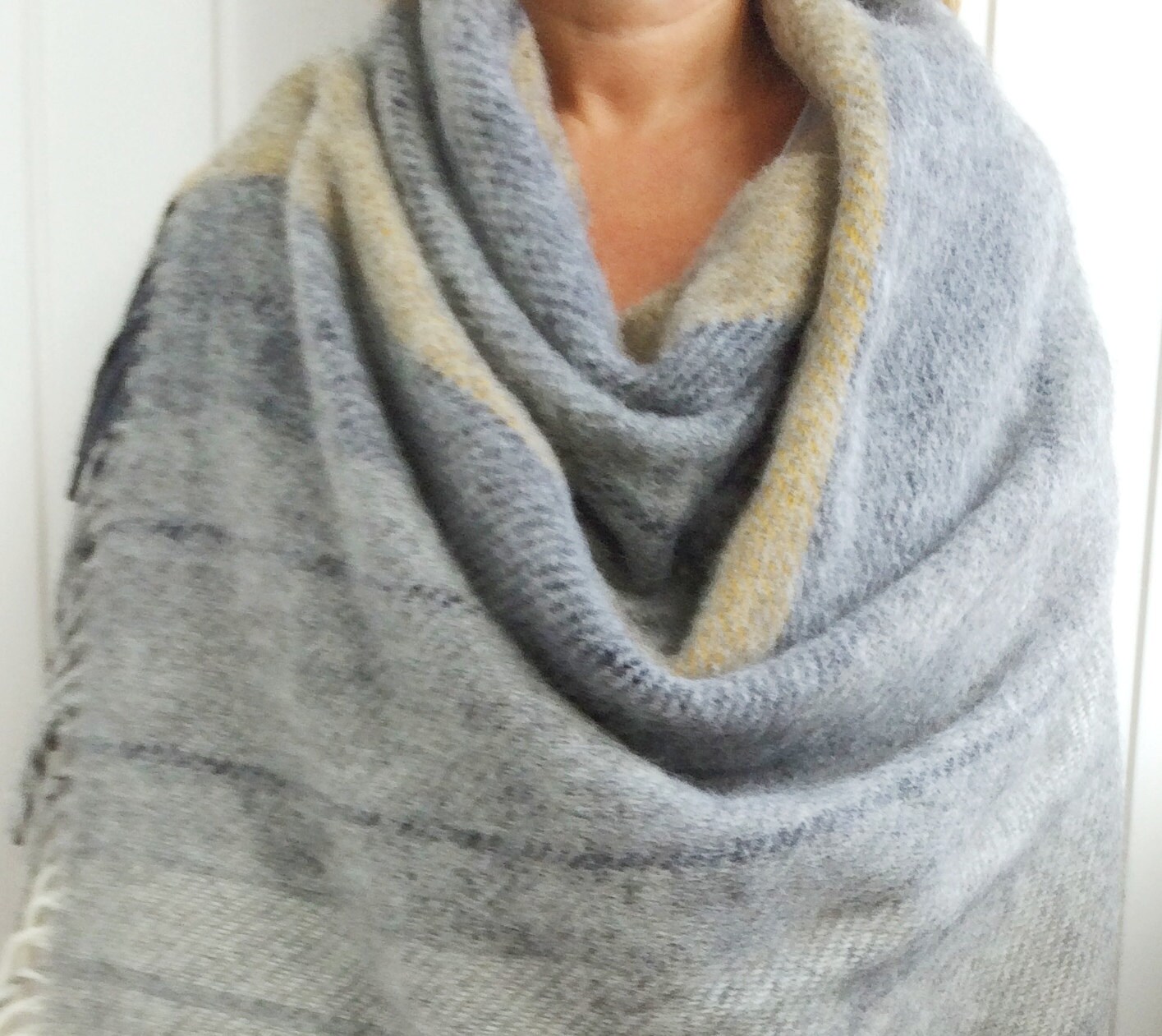 SALE PLAID BLANKET Scarf Wool Large Grey plaid by LovebyLudmila