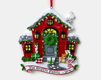 Red House Personalized Ornament - New Home - First Apartment - Hand Personalized Christmas Ornament