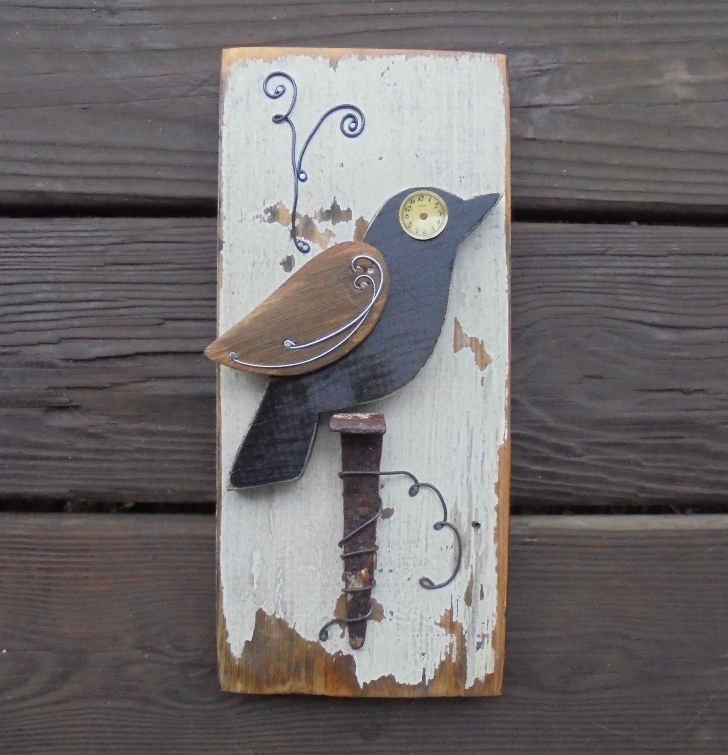 Barn Wood Assembled Bird Wall Art Vintage Objects by Imperfetions