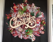 Merry Christmas Deco Mesh Wreath, Christmas deco mesh wreath, Elf Mesh Wreath, holiday wreath, christmas wreath, front door wreath