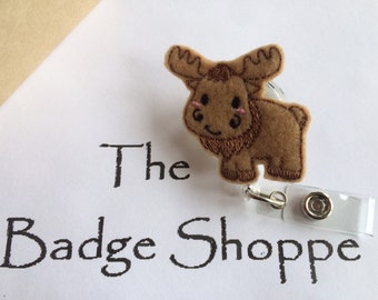 Moose made of Felt on a Retractable ID Badge Holder/RN Badge/Id Clips/Badge Holders/Animal Badge/Nursing Gifts/Felt Badge/RN
