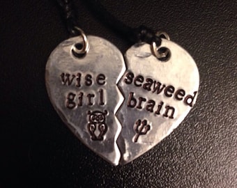 Percy Jackson Inspired "Wise Girl" and "Seaweed Brain" Heart Necklace