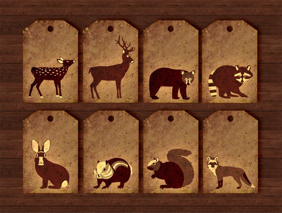 rustic woodland animals gift tags digital hang tag collage sheet 2 x