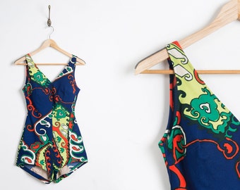 Vintage 1970s swimsuit // 70s graphic bathing suit