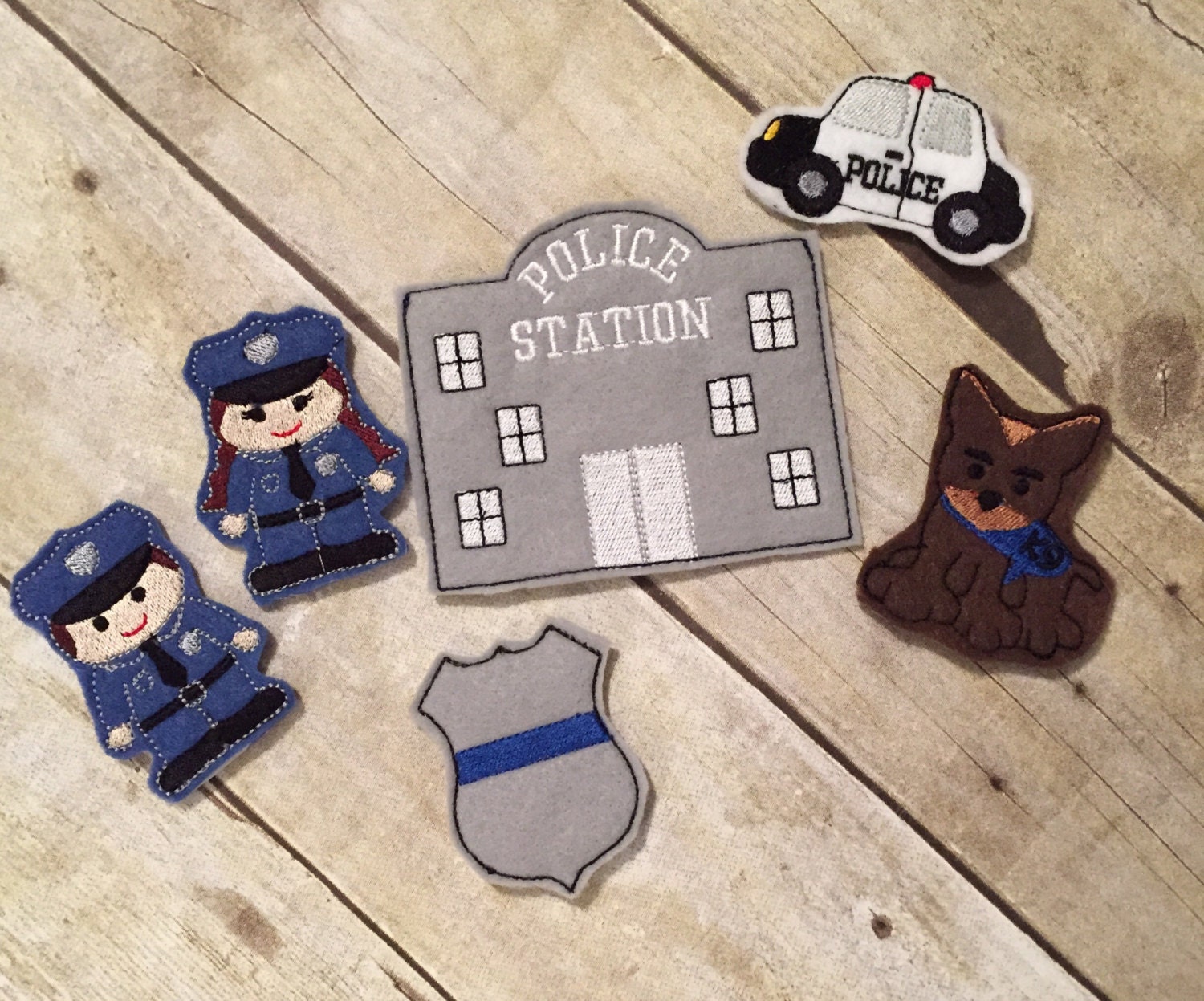 Set of 5 Police Finger Puppets Officers Dog Patrol Car and