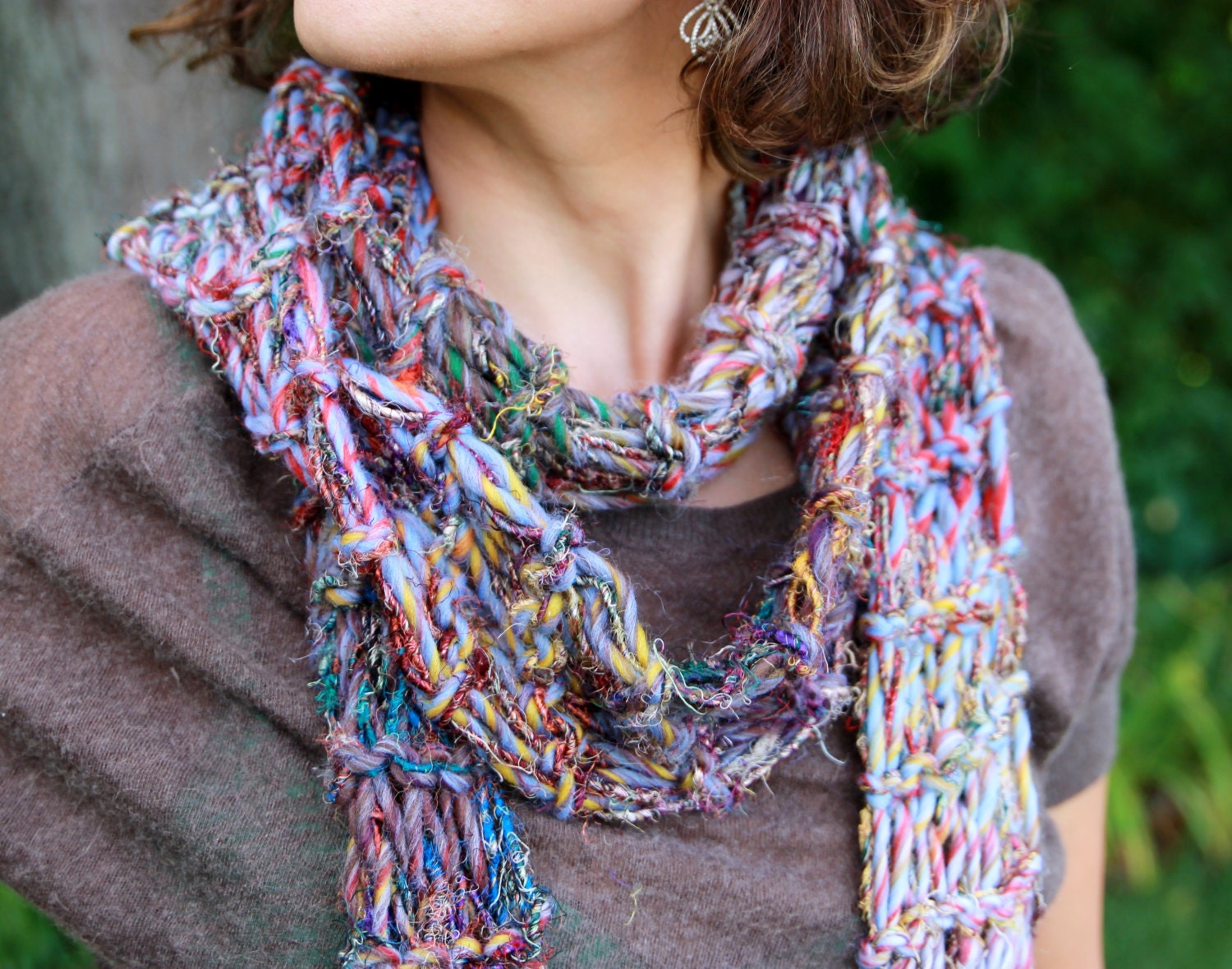 Skinny Scarf Boho Scarf Long Scarf Knitted by KnitPlayLove on Etsy