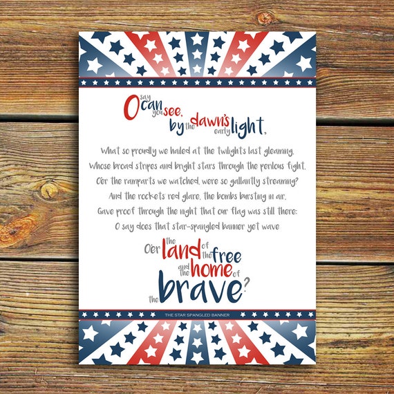 The Star Spangled Banner Lyrics by FromCheshireWithLove on Etsy