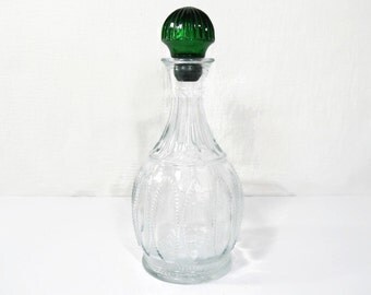 Avon WIne Decanter - Emerald Green & Clear Beaded Glass