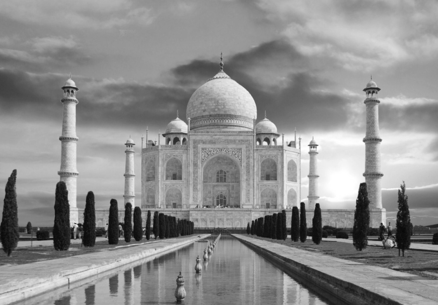 Taj Mahal Cityscape Of Taj Mahal India. Black & White