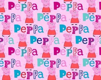 Peppa Pig Words Cotton Fabric on Pink