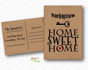 Kraft Moving Announcement | Home sweet Home Moving Card | Address Card | Skeleton Key Post Card | New Address Postcard