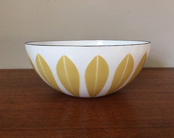 Mid Century Cathrineholm 9.5" Mustard Yellow Green Lotus Bowl