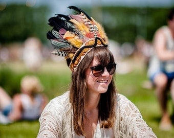 AMANTHICA - Handmade Bohemian Headdress, Feather Headpiece, Feather Headband, Ibiza, Burning man, Festival Accessories, Tribal, Native Ameri