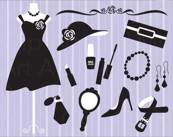 Black And White Fashion Clipart Women Dress Accessories Silhouette Black And White Fashion Clipart Women Dress Accessories Silhouette