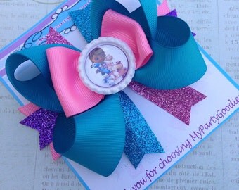 Doc Mcstuffins Bow, Doc Mcstuffins headband, Blue and Pink birthday Bow,Girls HairBows, Costume Bow.