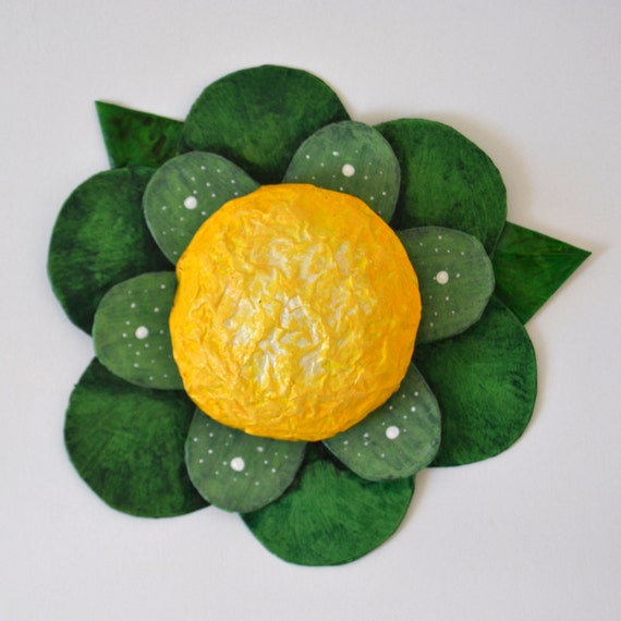 Paper Mache Flower on Green Color Wall Art Flower Art