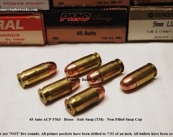 45 Auto ACP Brass FMJ Bullets – CBW Safe Snap ™ Snap Caps – Non Filled Lots of 6 to 24 - Tactical Training Gear