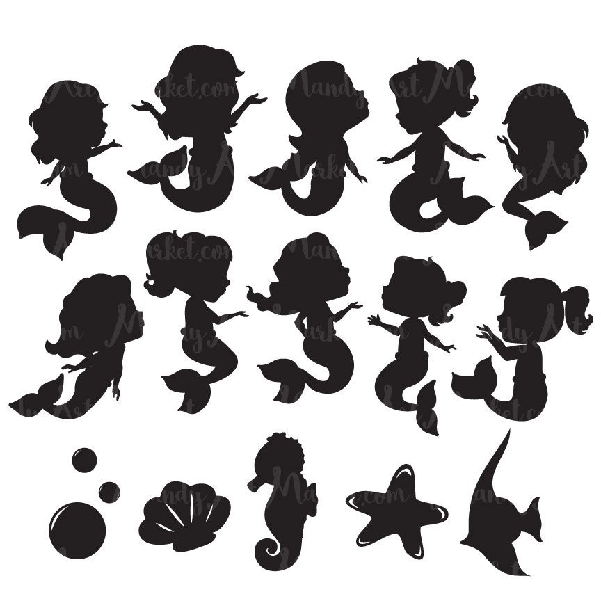 Download Cute Mermaid Silhouette Clipart - Mermaid Silhouettes ...
