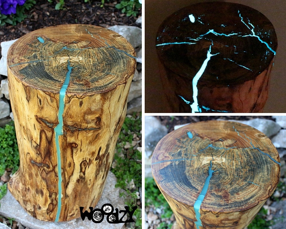 Stump Table Glow in the Dark Resin Reclaimed Wood Table