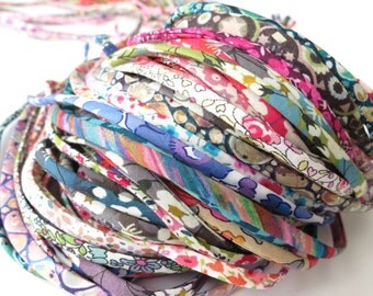 5 yards Liberty spaghetti cord cut offs, mystery grab bag of 5mm wide Liberty fabric cords, jewellery making supplies, bracelet cord UK