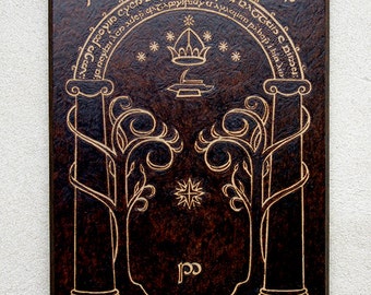 Moria The Lord of the Rings inspired Doors of Durin pyrography art