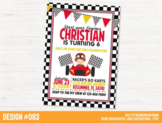 Race Car Driver Printable Birthday Invitation -- 083