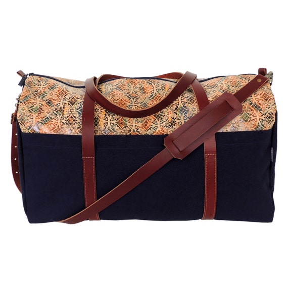 Cork and Canvas Duffle Bag Navy Weekender Bag Large by SpicerBags