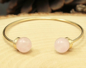 Rose Quartz Bracelet, Gold Rose Quartz Bracelet, Rose Quartz Cuff Bracelet, Rose Quartz Gemstone Bracelet, Rose Quartz Stone Boho Bracelet