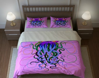 Boho Chic Bedding Duvet Cover Set Purple teal Mandala Lace