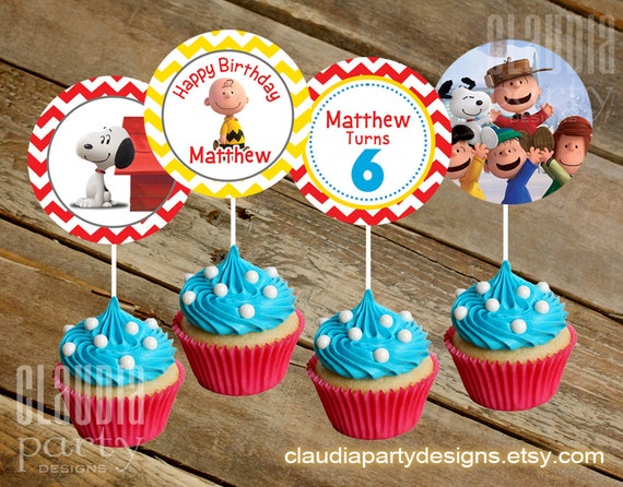 Snoopy Cupcake Toppers Charlie Brown by ClaudiaPartyDesigns