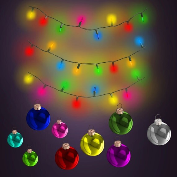 Commercial Use Instant Download Fancy Christmas Holiday String Lights and Ornaments Clipart for ...