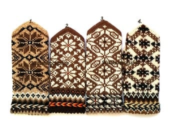 Beige Brown White Knitted Mittens Hand Knitted Wool Mittens Wool Gloves Warm Winter Mittens Winter Gloves Patterned Mittens Latvian Mittens