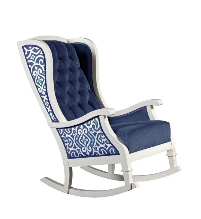 STEVIE Rocker..In blue Tufted Rocking Chair with Navy