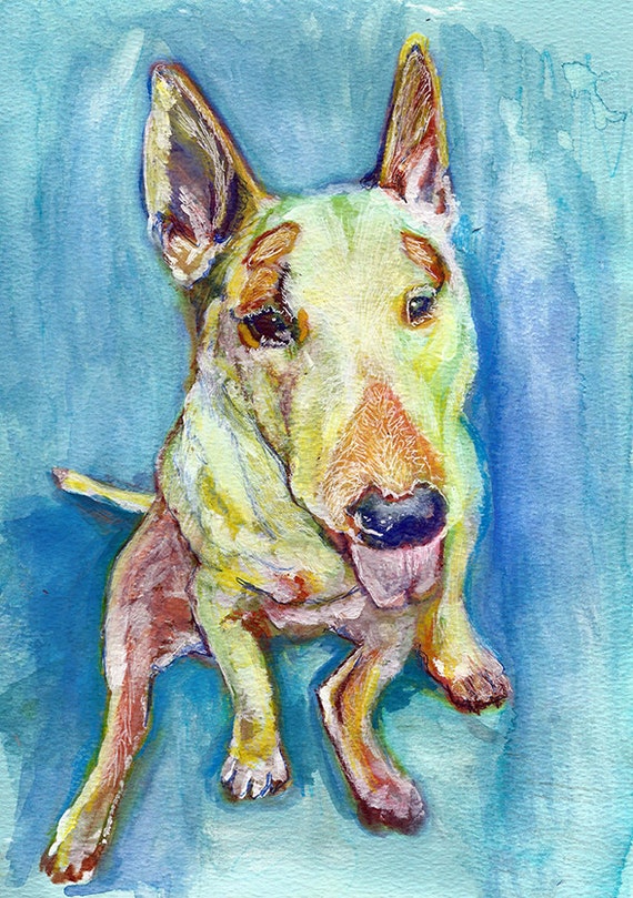 English Bull terrier Dog Painting Art print Dog portrait