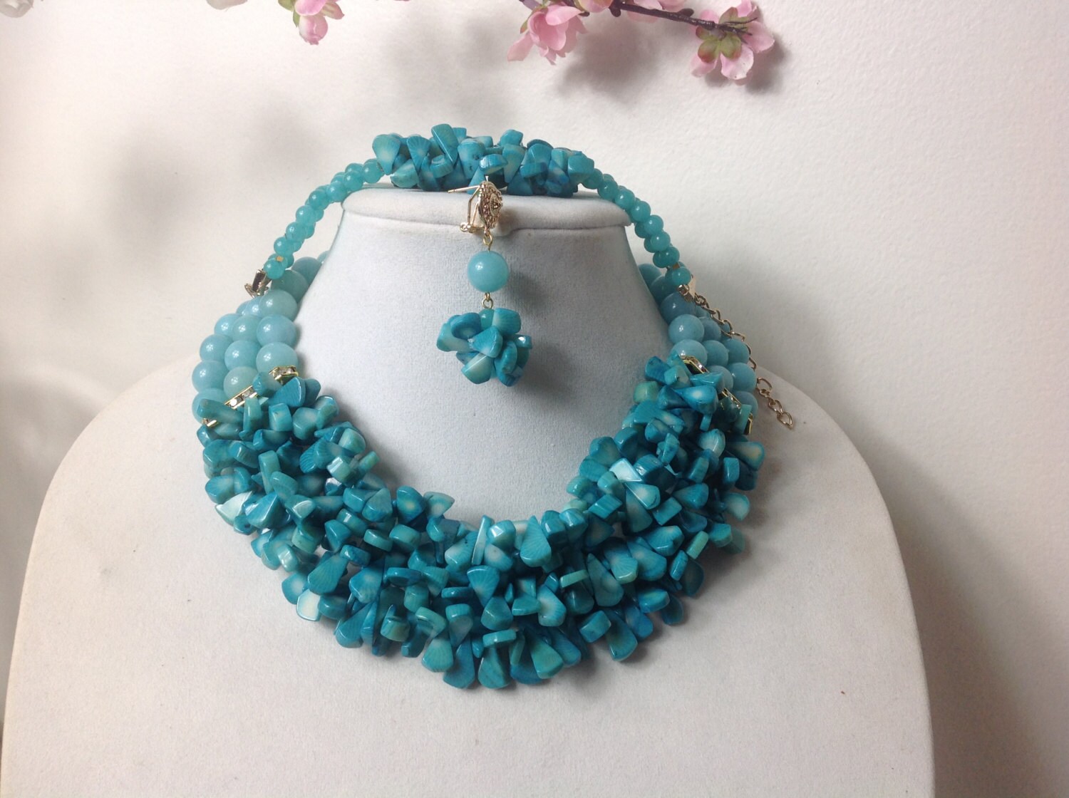 Blue Coral Gem Stone Beads Necklace Set Nigerian Wedding