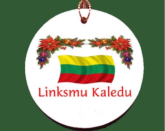 Lithuanian Linksmu Kaledu Porcelain Christmas Ornament