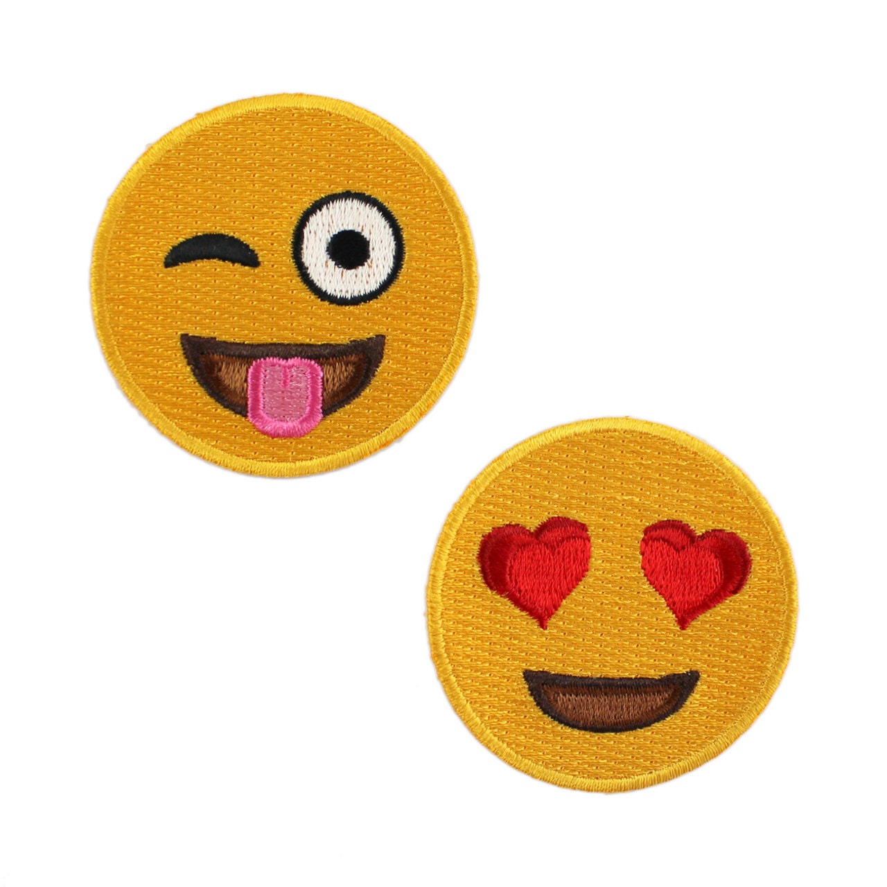 Emoji Patch Iron On Set of 2 Patches Crazy Face & Heart