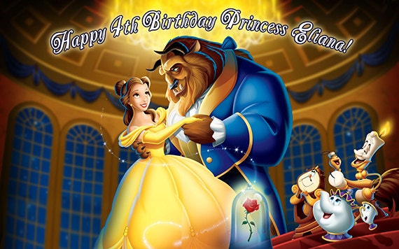 Beauty and the Beast custom banner Happy 4th Birthday Beauty and the Beast custom banner Happy 4th Birthday