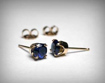 Sapphire Earrings Studs, 14K Created Sapphire Stud Earrings, 14K Yellow 14K White Gold, Sapphire Jewelry, September Birthstone Earring Studs