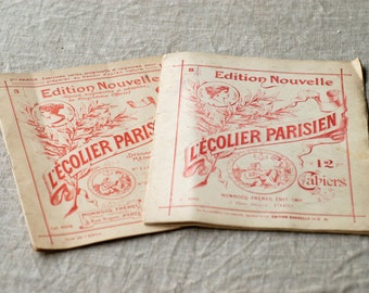 french antique drawing book / 2 x L'Écolier Parisien / collectible vintage craft book children cahier 3 & 8 beaux arts / made in Paris rare