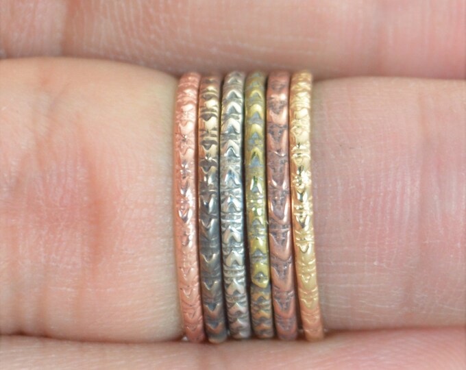 Tribal Rings, Bohemian Heart Stacking Rings, BoHo Rings, Stacking Ring, Rustic Ring, Sterling Ring, Brass Ring, Bronze Ring, Gold Ring-G10