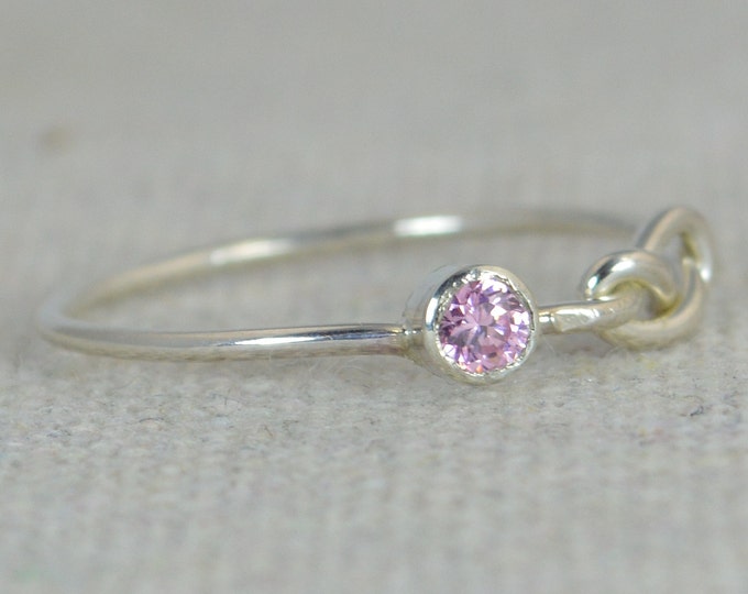 Pink Tourmaline Infinity Ring, Sterling Silver, Stackable Rings, Mother's Ring, October Birthstone Ring, Infinity Ring, Pink Silver Ring