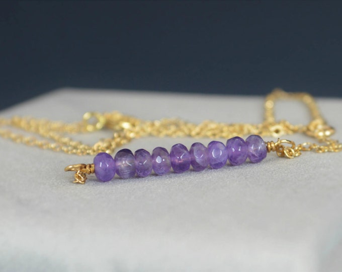 Amethyst Necklace, Gem Bar, Dainty 14k Gold Fill, Sterling Silver, Rose Gold,Purple Necklace, Faceted Amethyst, Bar Necklace, Gold